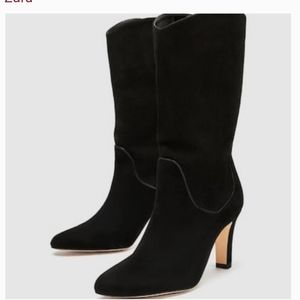Zara Leather Mid-Calf Leather Ankle Boot
